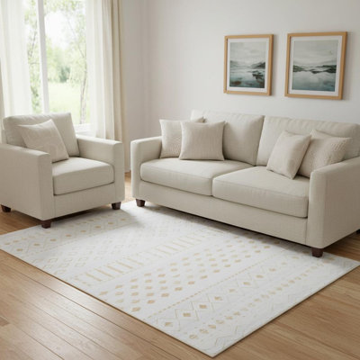 8' X 10' Gold And White Abstract Geometric Washable Area Rug