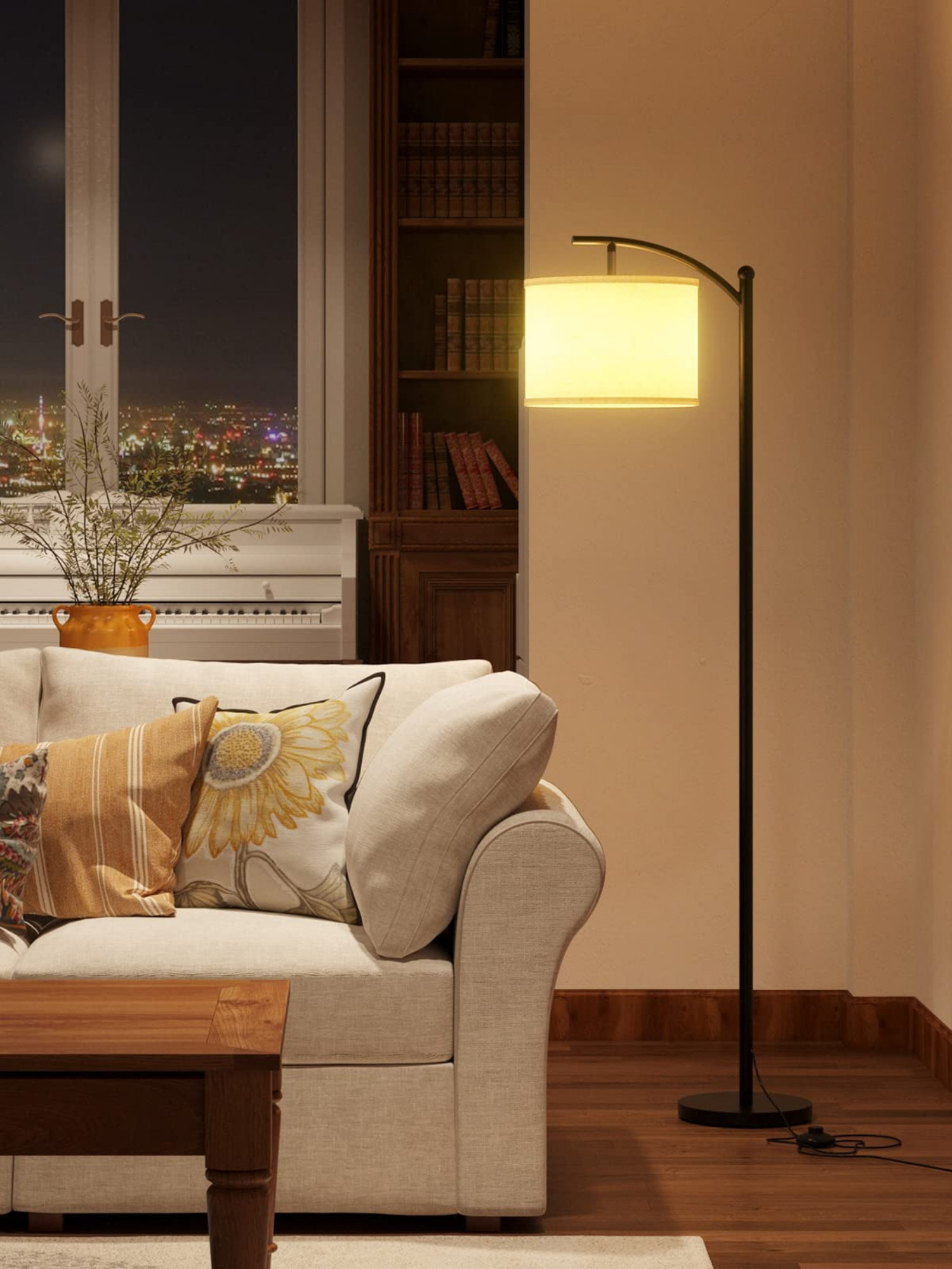 62 Arched Floor Lamp with Remote Control and Bulb Included Latitude Run Base Finish: Gold