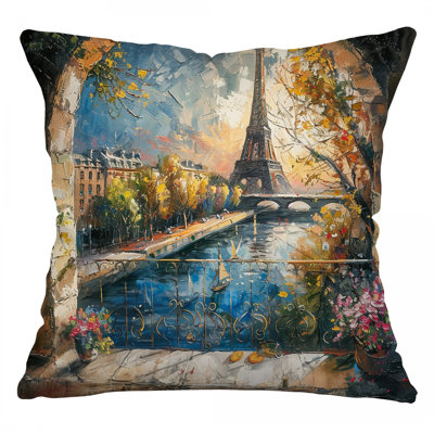 Eiffel Tower Landscape Microsuede Reversible Throw Pillow