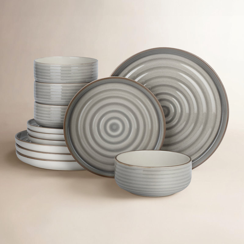 Ensemble de vaisselle et assiettes 12 pièces Famiware Uranus, Gris quartz