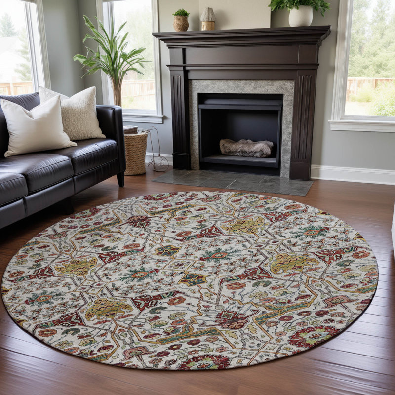 Premium Machine Washable Ducote AMF1132 Global Rug, Round 8'