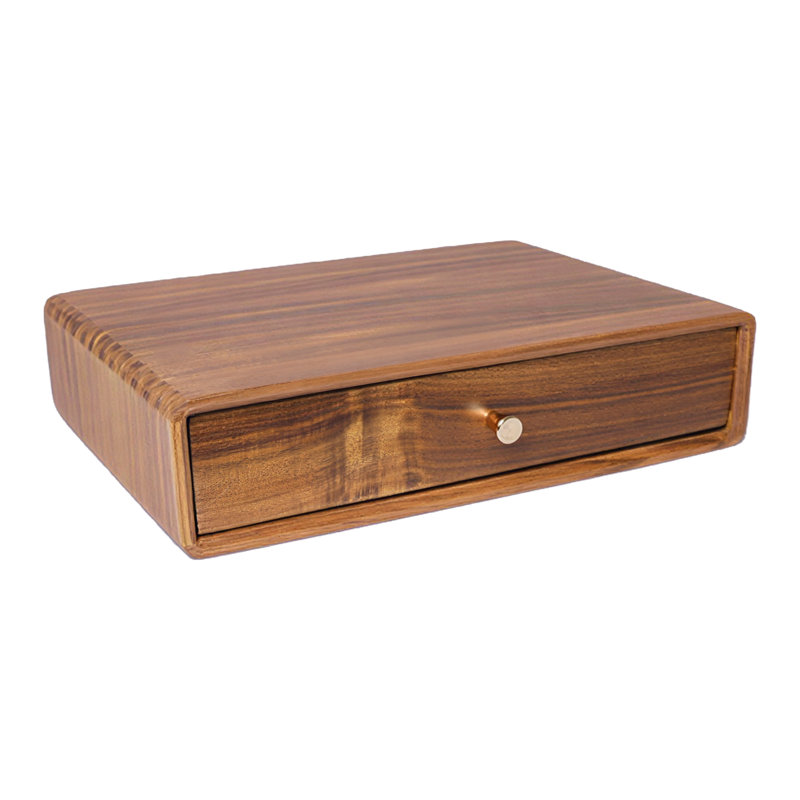 Boîte à bijoux de bureau vintage en bois d'acacia massif avec tiroirs et accessoires