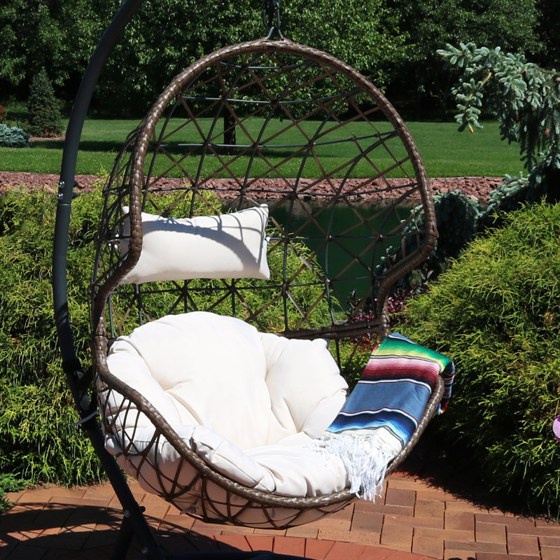 Danielle Resin Wicker Egg Hanging Chair with Cushions - Beige - Chair Only, Beige