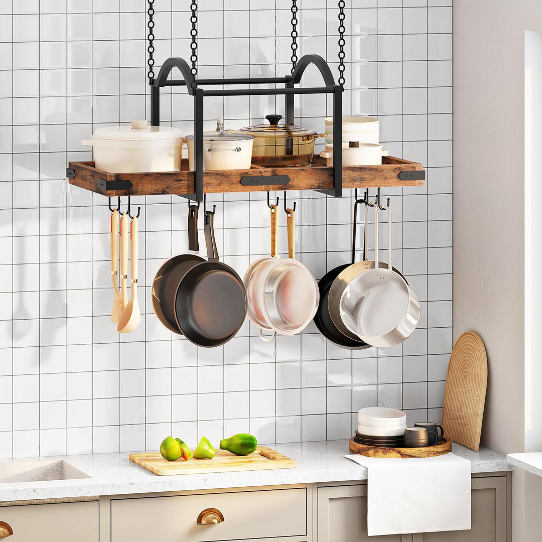 Metal，Manufactured Wood Oval Hanging Pot Rack