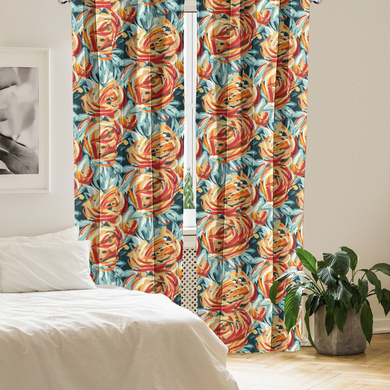 Scarlet Sand Brown Floral Microfiber Semi-Sheer Curtain Pair