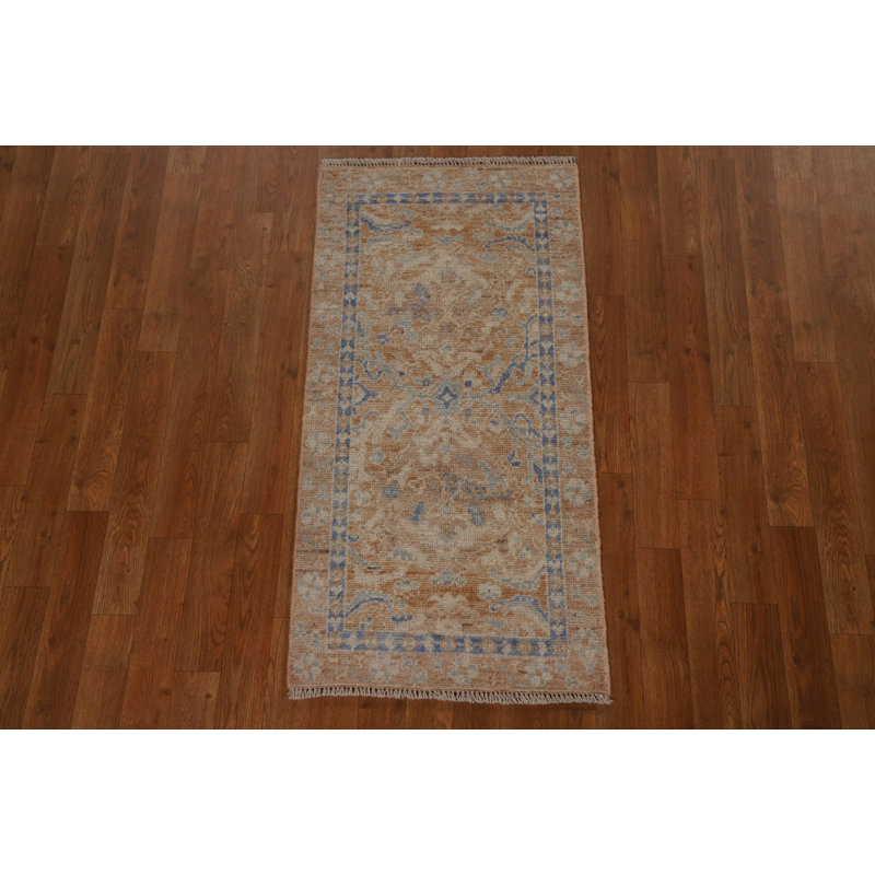 Tapis orange en laine noué à la main de conception unique 1 pi 10 po x 3 pi 9 po New Age