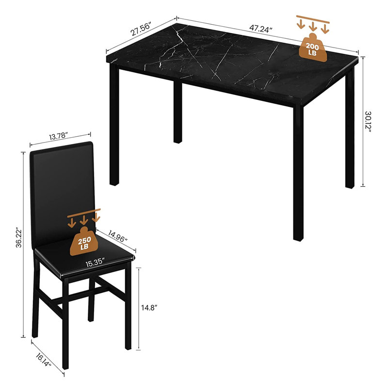 5 - Piece Faux Marble Breakfast Nook Dining Set, Black/Black