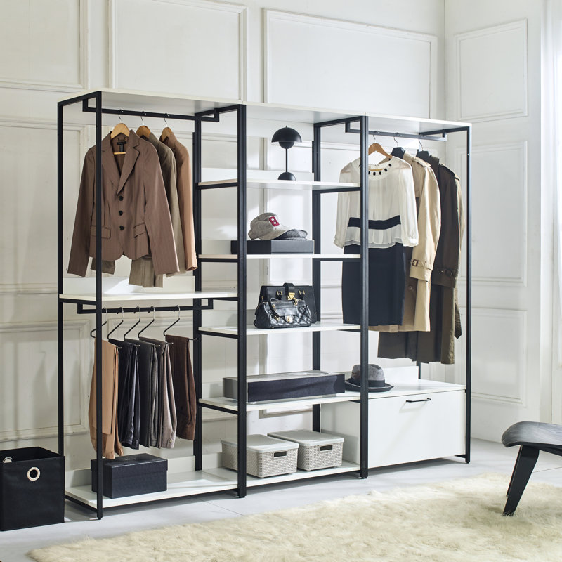 Armoire en bois blanche autoportante - structure en métal, rangement extra profond, construction, résistance à l'eau et à la chaleur, égratignures, planche à enfoncer de catégorie E0, planche, épaisseur double