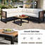 Canapé d'angle extérieur 5 places en forme de L (193 cm) avec table basse et coussins moelleux, ensemble de conversation pour patio avec structure en acier et en bois-1032421350