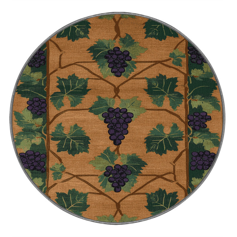 Tapis botanique brun lavable à la machine, Rond 6 pi