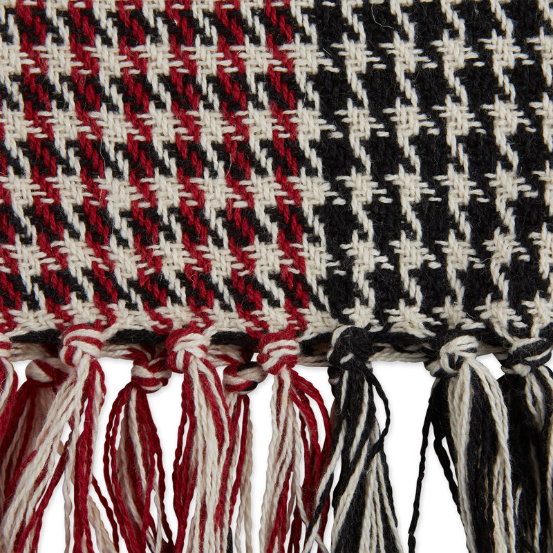Jeté en coton, Motif pied-de-poule rouge et noir