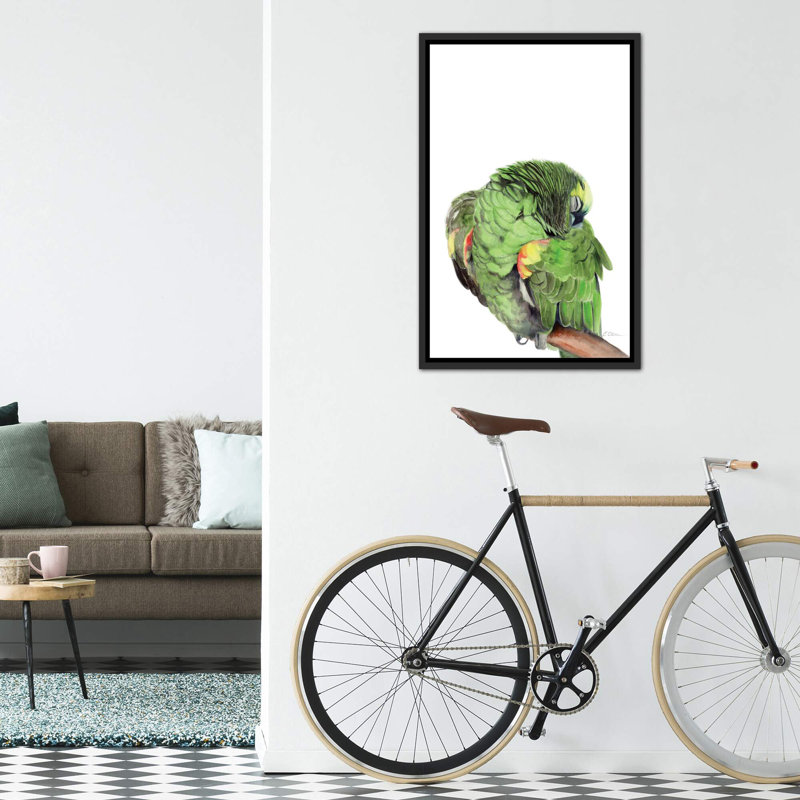 «Sleeping Amazon Parrot» par Watercolor Luv - impression d'art graphique, Toile avec cadre noir patiné, Pas de tapis