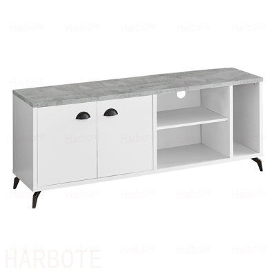 Meuble télé, 60 po, console, meuble multimédia, armoire de rangement, salon, chambre à coucher et métal stratifié gris