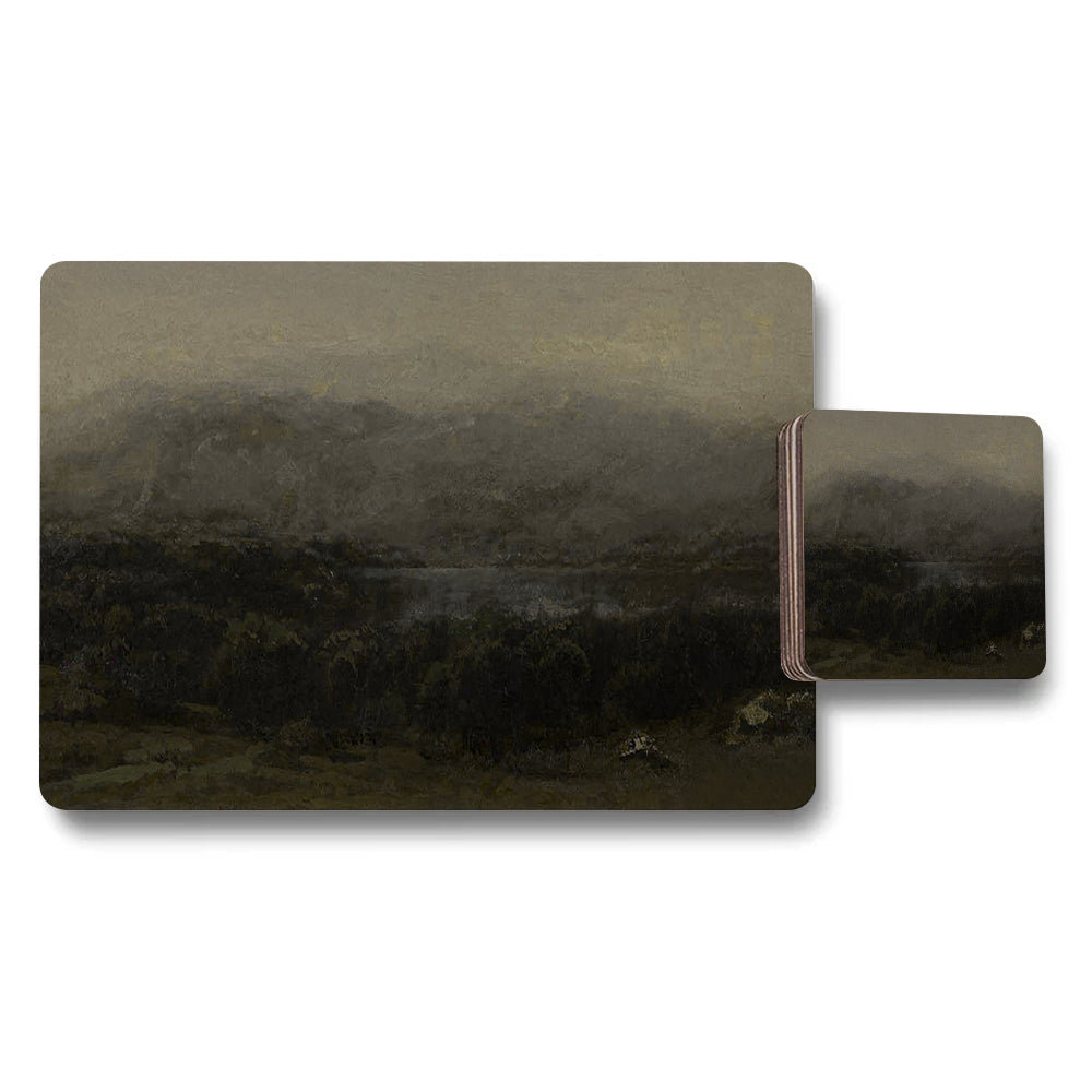 Moody Landscape Placemats And Coaster Set With Dark Artwork