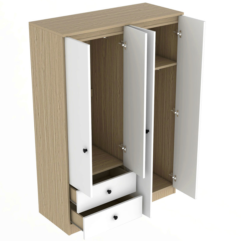 Garde-robe 4 portes avec tiroirs, tablette et tringle
