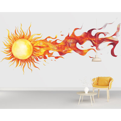 Autocollant mural Soleil flamboyant, Décoration murale Soleil de feu, Décoration soleil orange et rouge, Autocollant mural moderne pour chambre ou salon 451 g