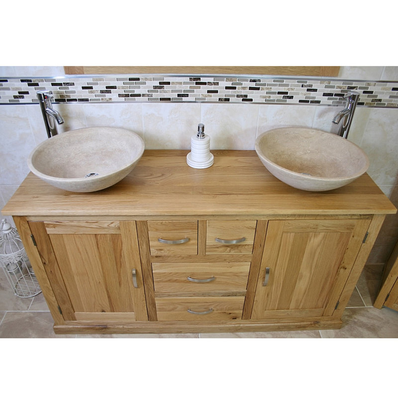 Wilsmere 1430mm Double Bathroom Vanity with Vessel Stone Basin, Beige