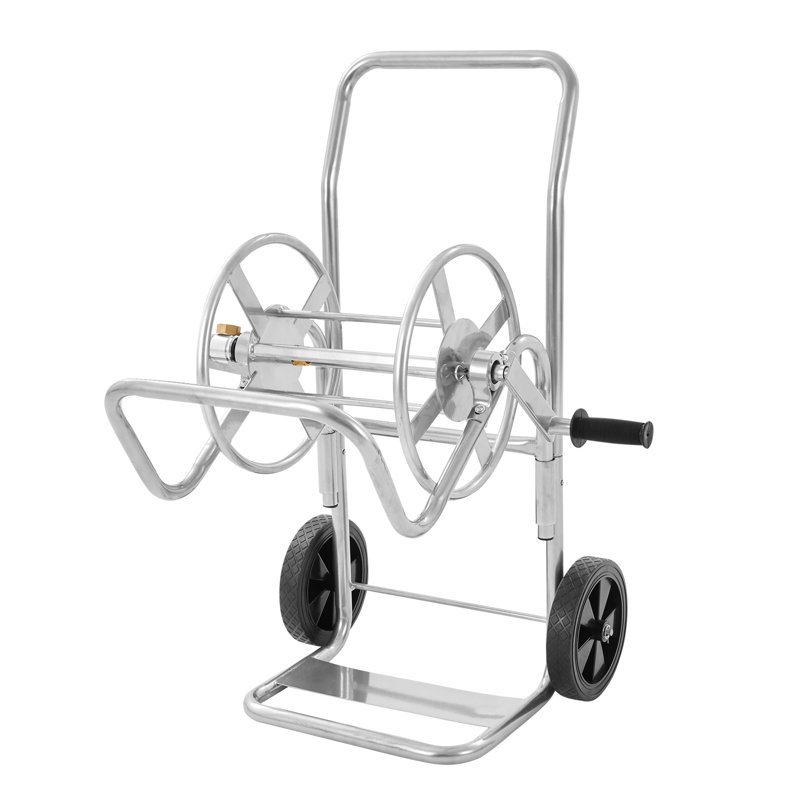 Silver Steel 200 ft. Garden Hose Reel Cart with Manual Crank