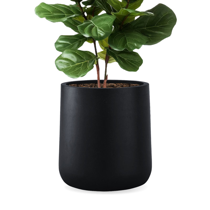 Kute Nest Indoor/Outdoor Contract Grade Small Conico Fiberstone Planter H13" x D12.6" (Tricorn Black) - Pot Opening 10"
