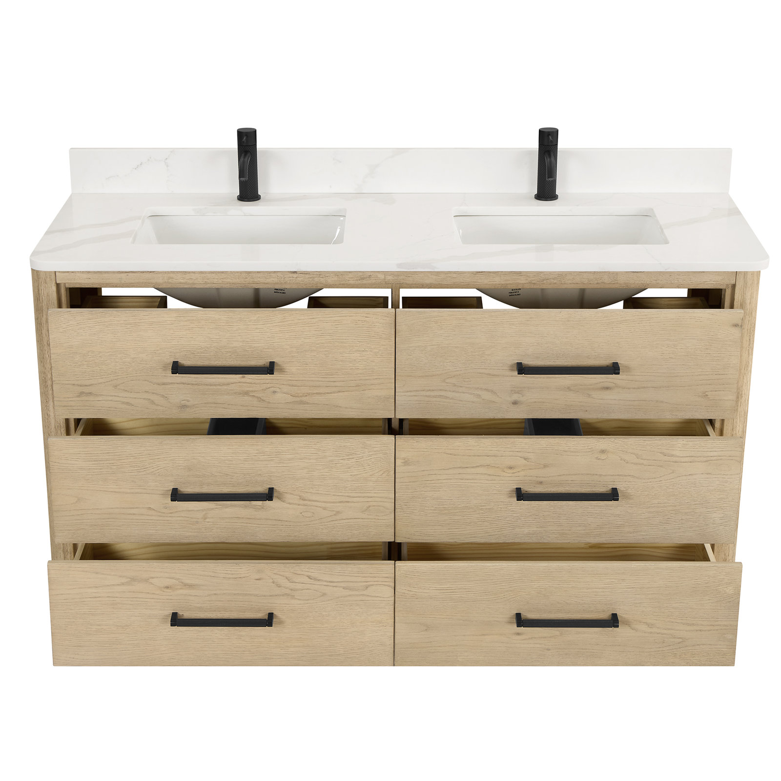 Porto 60'' Double Bathroom Vanity, Natural Oak, Matte Black