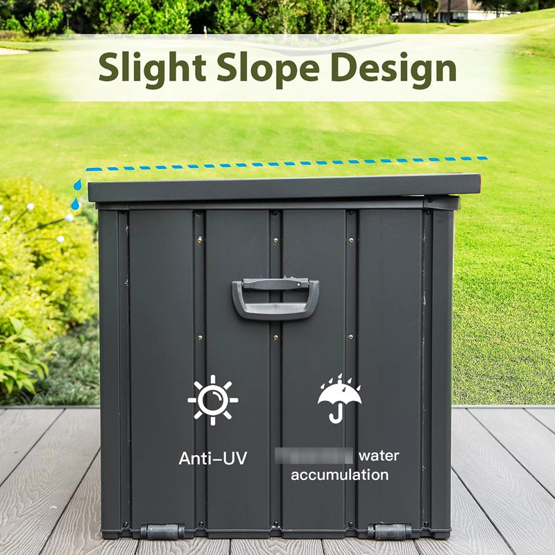 100 Gallon Lockable Outdoor Shed - Dark Gray, Waterproof For Patio Cushions, Pillows, Garden Tools With Robust Construction Feature Crate Solid Structure Material Quality