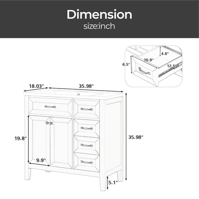 Base de meuble-lavabo simple 35,5 po seulement, Gris