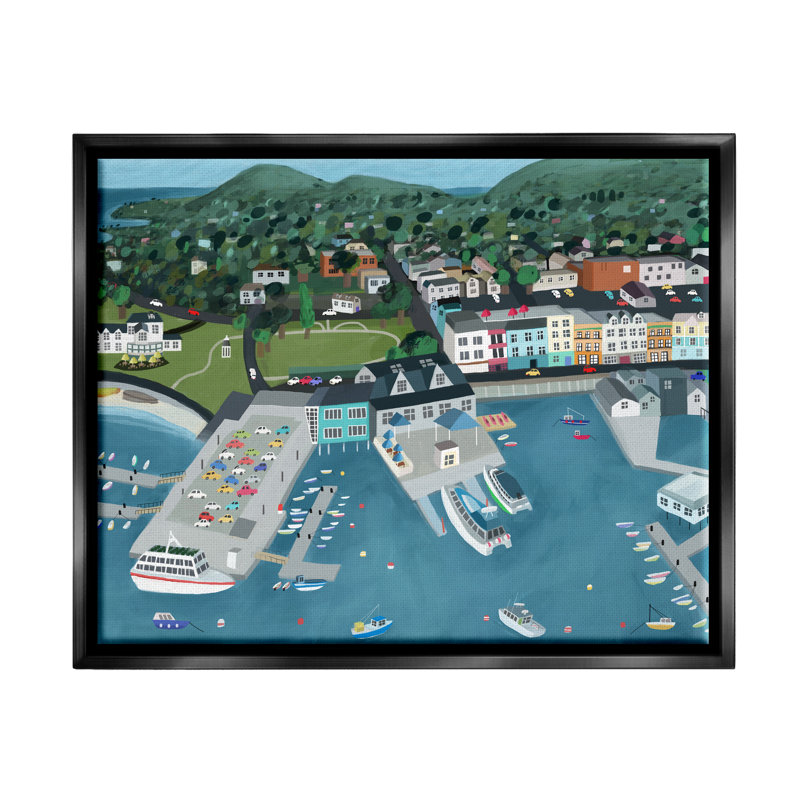 «Red Barrel Studio® Bar Harbor Port Town View» par Carla Daly, Cadre flottant noir de jais, H 25 po x l 31 po x P 1,7 po
