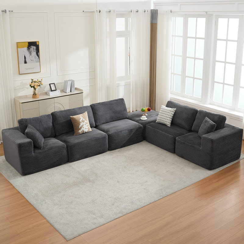 Brigitte Corduroy Upholstered Sectional 6-Piece Modular Sofa Set, Slate Gray