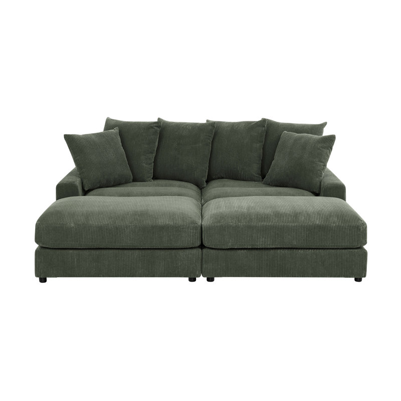 Arzuaga 89" Wide Reversible Modular Corner Sectional with Ottoman, Black, Plastic, Muted Moss Green