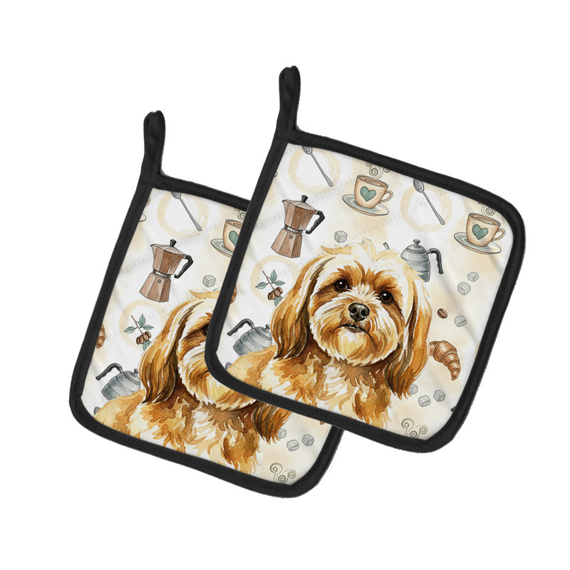 Paire de porte-cafetières Gold Lhasa Apso
