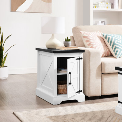 Table de bout rustique blanche, style avec tablette réglable pour la décoration de chambre à coucher et de salon rectangulaire rustique, utilisation