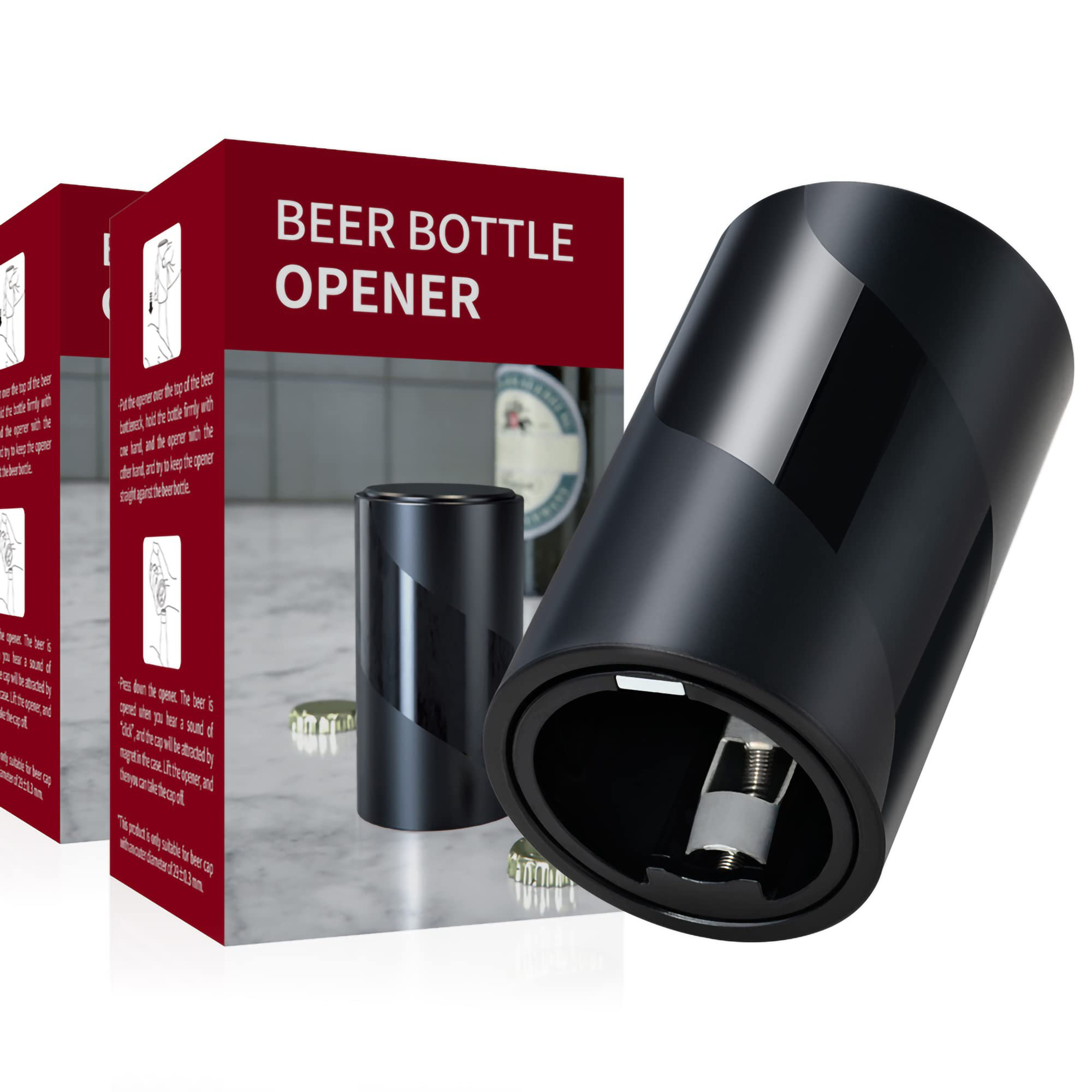 Magnetic Beer Bottle Opener By Setoris- Set of 3 Stainless Steel Automatic  Pop Off Beer Opener- Durable Push Down Beer/Soda Bottle Opener For Quick 