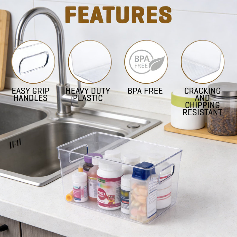 Bacs de rangement en plastique transparent et organisateurs pour armoire de cuisine