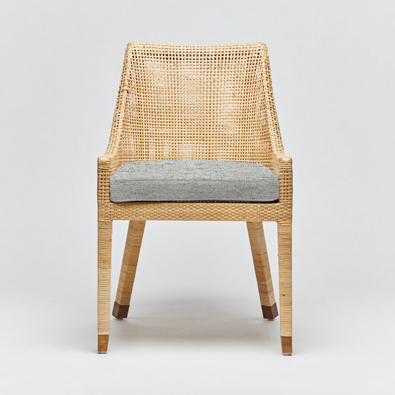 Boca Upholstered Dining Chair, Natural Rattan, Jade Chenille