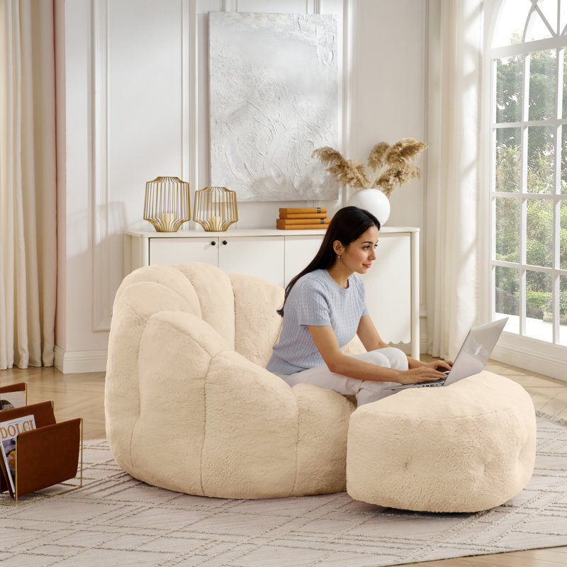 Elaine 46‘’ 3-in-1 Bean Bag Chair&Lounger with Ottoman , Camel