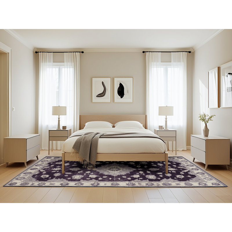 Machine Washable Overdyed Purple Area Rug, Rectangle 5' x 8'