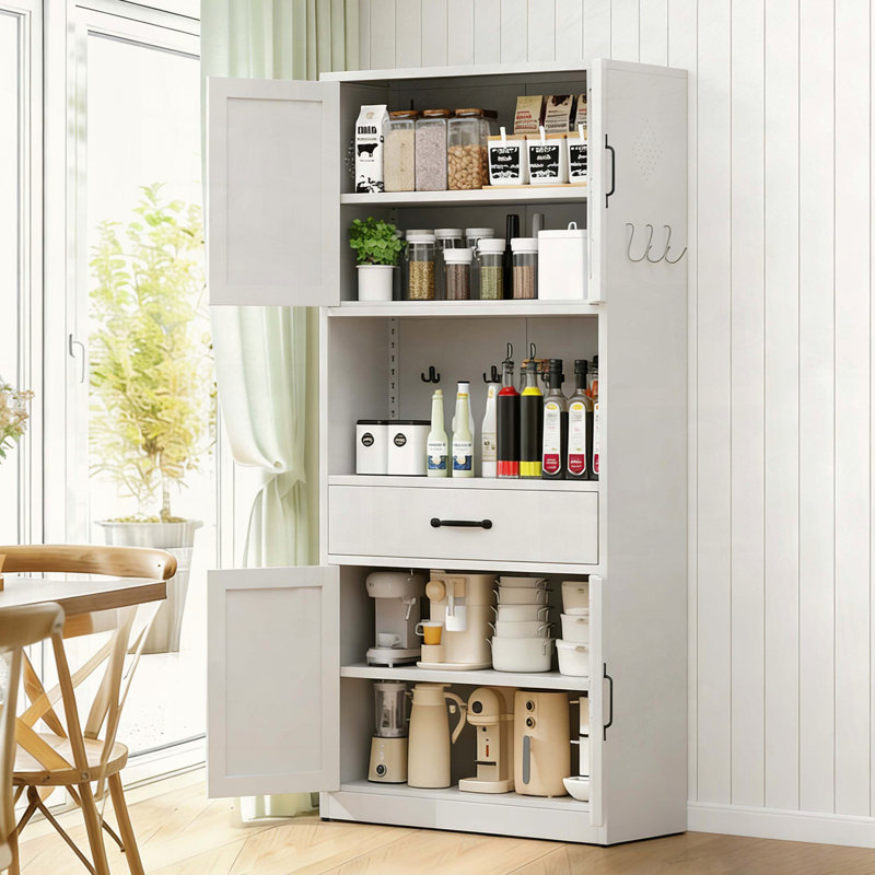 Armoire de cuisine 71 en acier blanc avec grand comptoir et tiroirs 71
