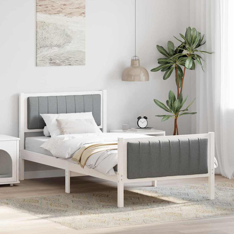 Solid Wood Bed Frame, European Single (90 x 200 cm), White/Light Grey