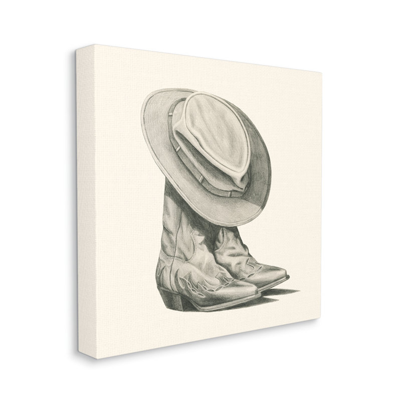 Rodeo bottes dessin sur bois par Grace Popp peinture, H 36 po x l 36 po x P 1,5 po