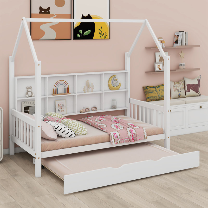 Lit House avec lit gigogne, lit pour enfant avec tablette