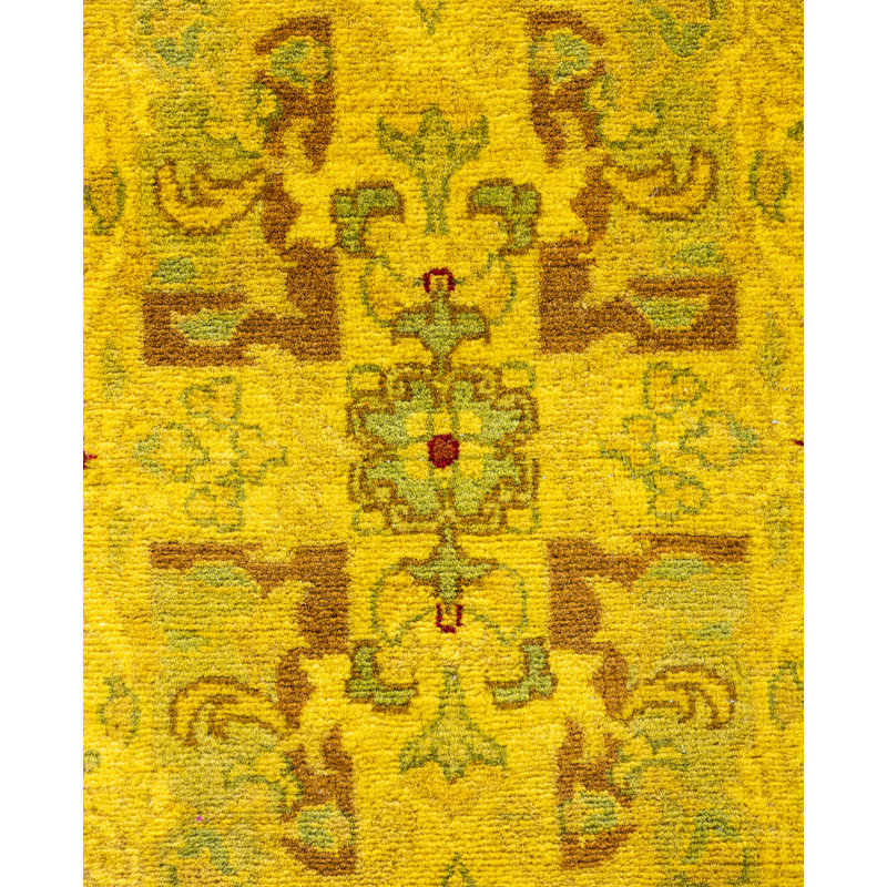 Overdyed Hand-Knotted Wool Modern-Contemporary Yellow Runner 2' 6" x 11' 10"