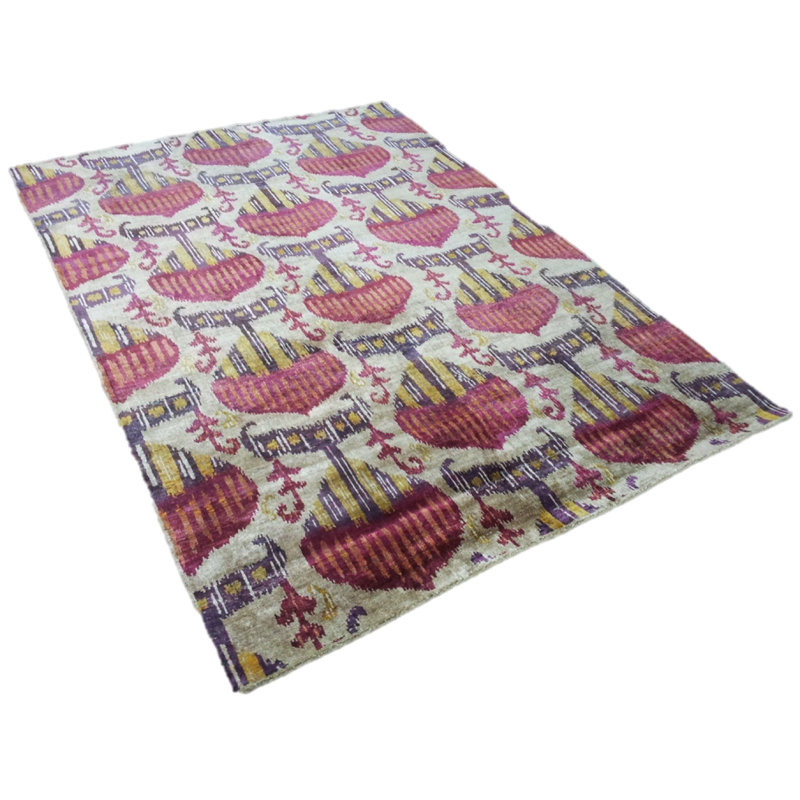 Rumi Ikat Hand-Knotted Silk Yellow/Red/Beige/Black Area Rug
