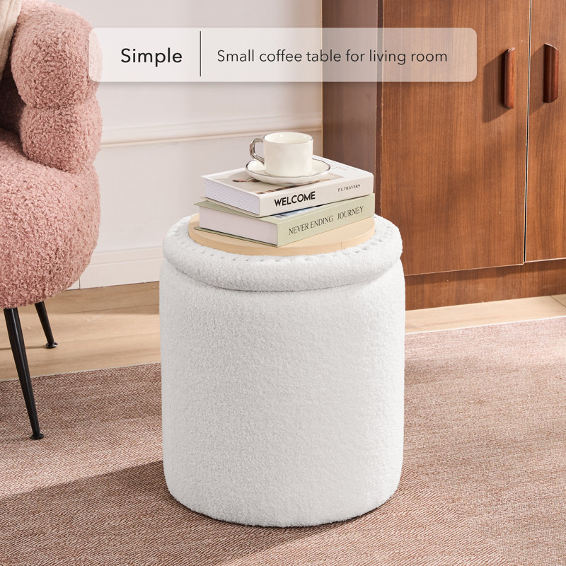 Ensemble de 2 repose-pieds ronds avec rangement, Velours blanc