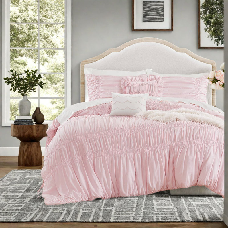 Ensemble de literie rose de qualité supérieure, maison de campagne française en microfibre 5 pièces