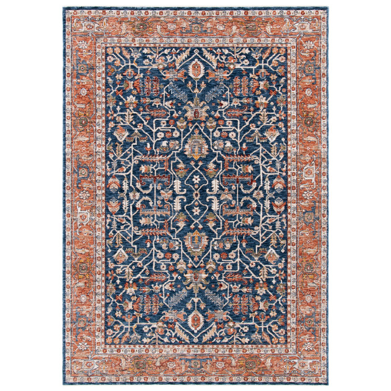 Tapis bleu marine / beige tissé à la machine Ralph Lauren, Rectangle 3 pi x 5 pi