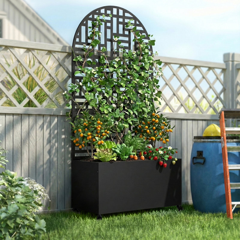 34 X 15.75 X 72 In. Iron Rolling Planter Box With Trellis