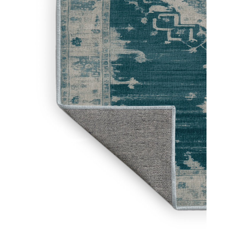 Tapis bleu lavé à la machine, Carré 4 pi