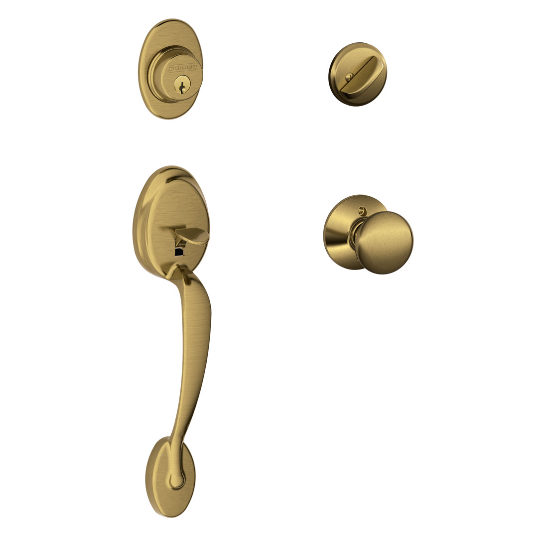 Plymouth Handleset with Single Cylinder Deadbolt and Door Knob and Rosette Schlage