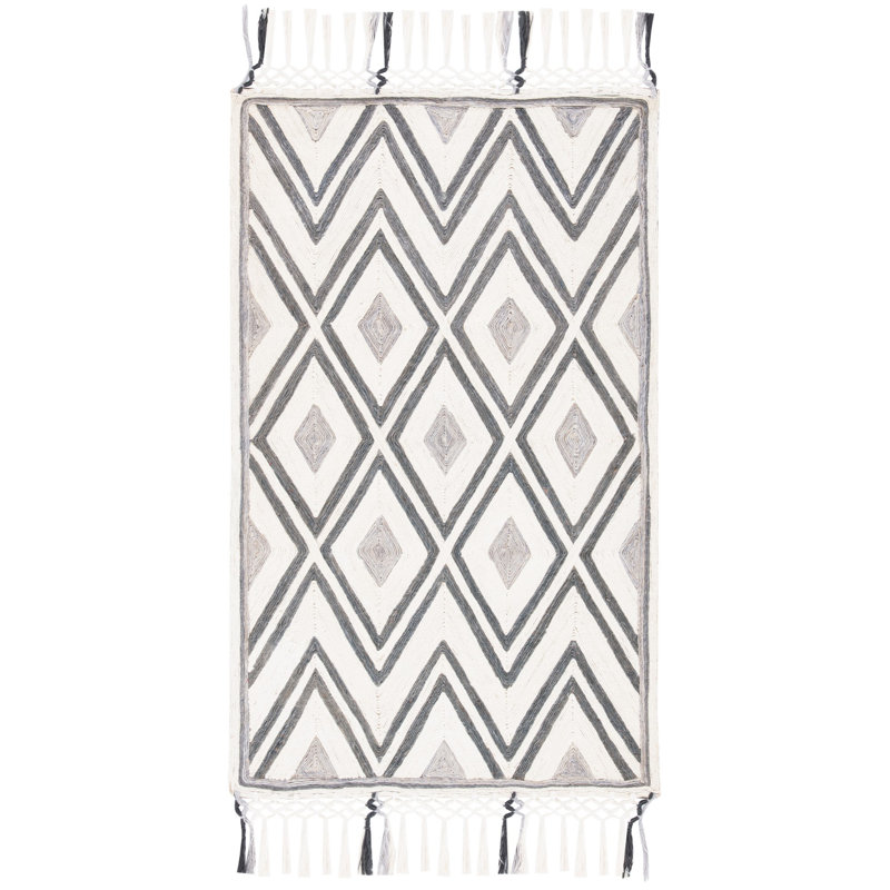 Gaetana Hand Tufted Jute/Cotton Geometric Rug in Gray/Ivory, Rectangle 3' x 5'