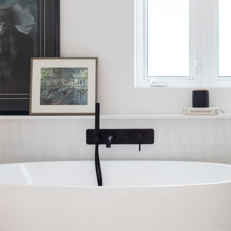 Garniture de douchette de baignoire murale avec inverseur et douchette, Noir mat